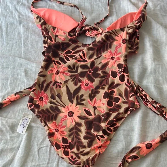 Aerie Brown and Orange Animal Print Swimsuit - Picture 5 of 6
